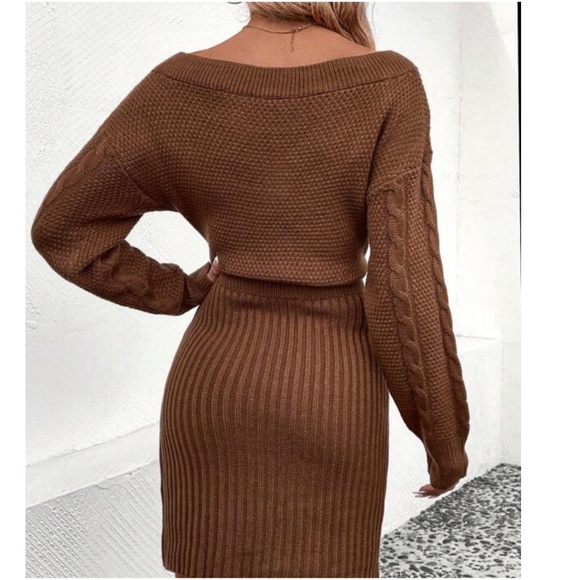 Brown High Waist Knit Sweater Dress - Picture 4 of 4